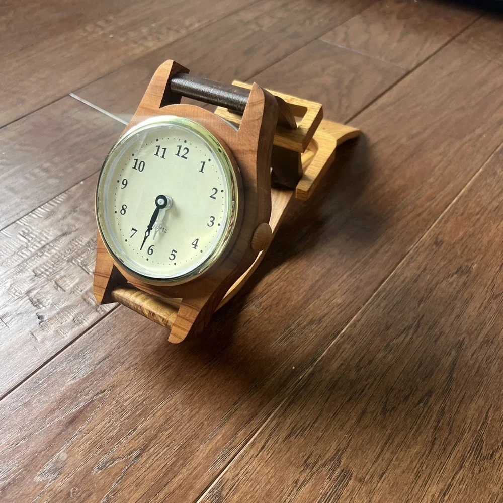 Vintage Handcrafted Oak Wood Wall Clock Watch Style Hanging Rustic Farmhouse
